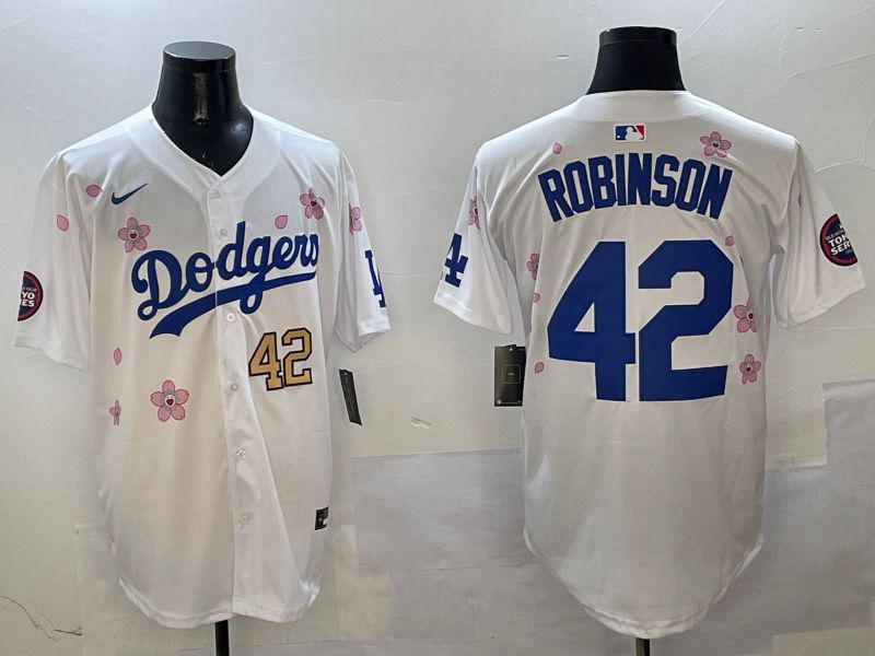 Men Los Angeles Dodgers 42 Robinson White Sakura Edition 2025 Nike MLB Jersey style 8